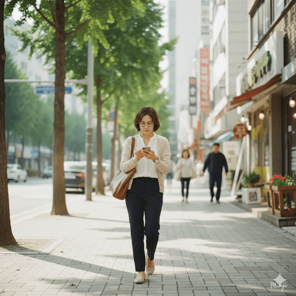 거리에서 스마트폰으로 업무 처리